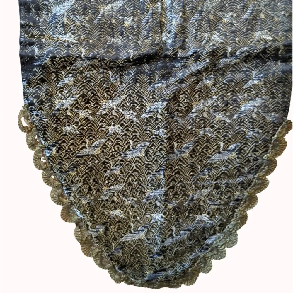 Asian Theme Table Runner Crane Ocean Wave Seigaiha Metallic Gold Lace & Bonus